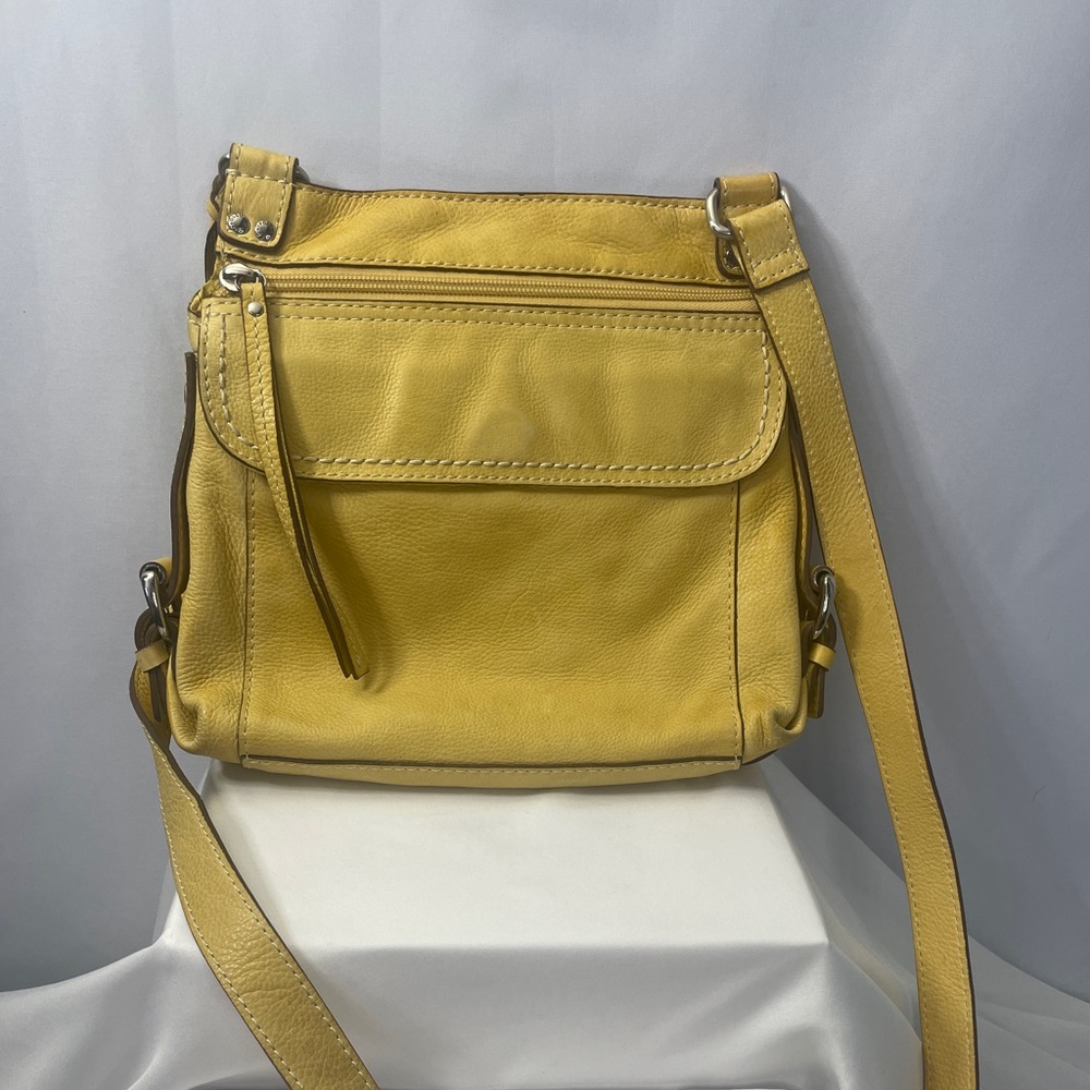 Fossil Yellow Pebbled Leather Crossbody Bag with Adjustable Strap